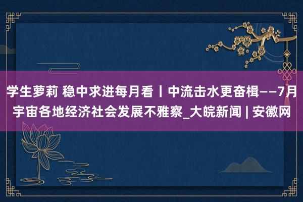 学生萝莉 稳中求进每月看丨中流击水更奋楫——7月宇宙各地经济社会发展不雅察_大皖新闻 | 安徽网